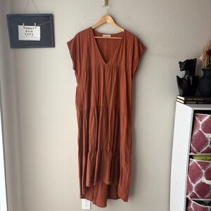 Longway California Dress Savannah Clay Cotton Short Sleeve Midi Dress Size 3/L
